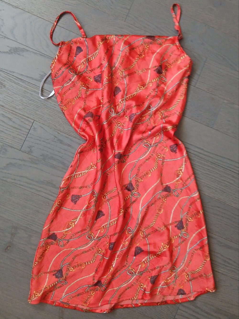 Guess Coral Slip Dress with Gold-Chain Print
